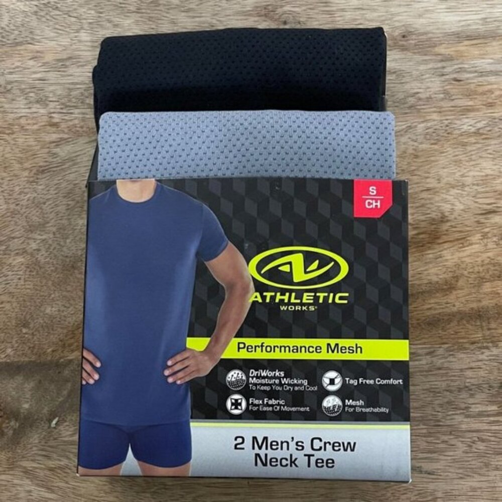 New: 2Pk 34-36 (S) Men's Performance Mesh Crew Neck Tees